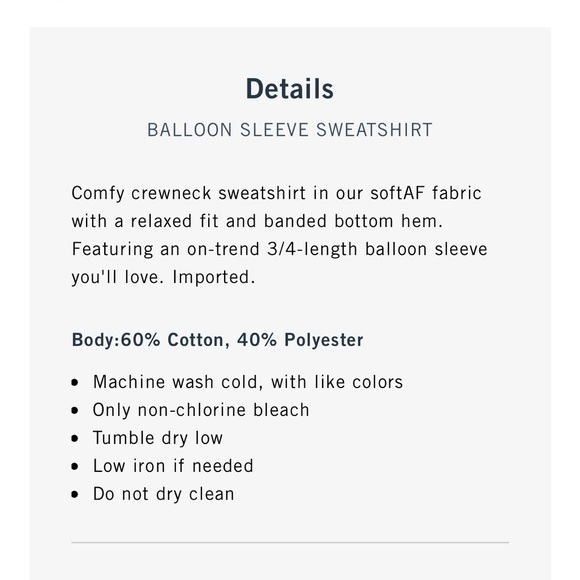 Abercrombie Puffed Sleeve Cropped Sweatshirt NWOT - Picture 6 of 13